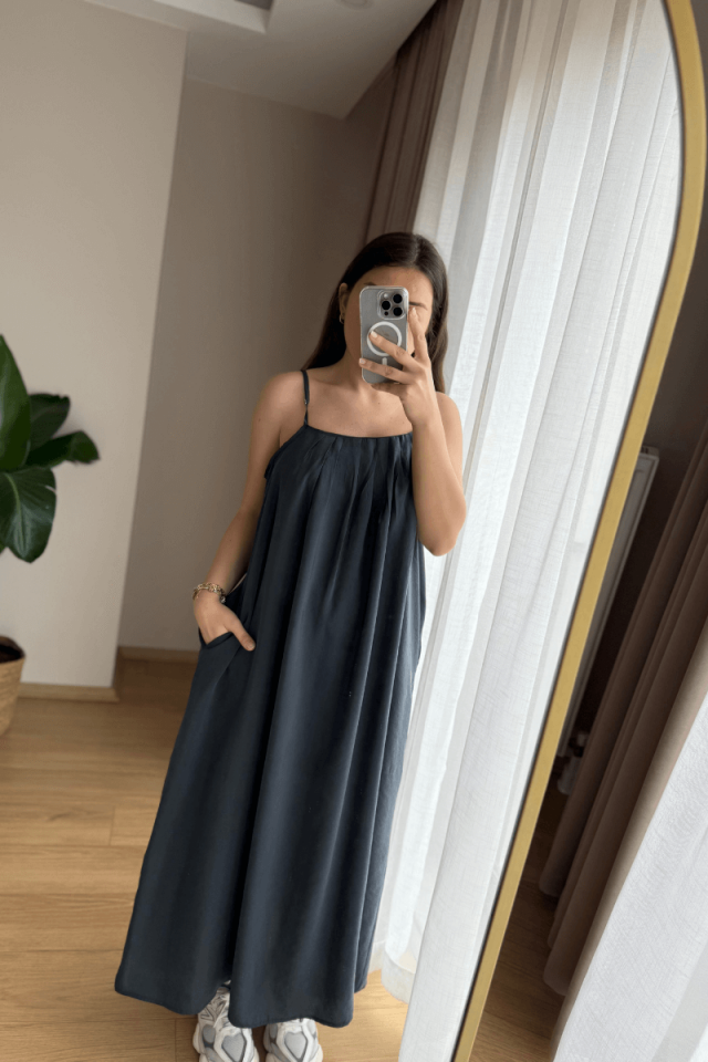 Antrasit Askılı Tensel Elbise