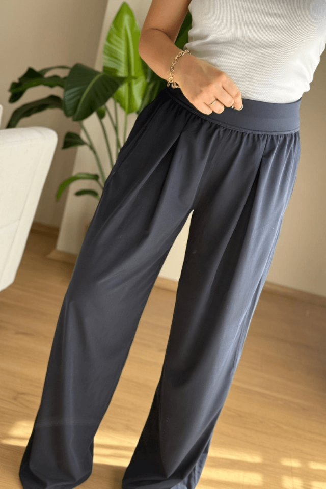 Lacivert Beli Lastikli Rahat Bol Kesim Pantolon