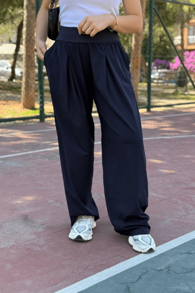 Lacivert Beli Lastikli Rahat Bol Kesim Pantolon
