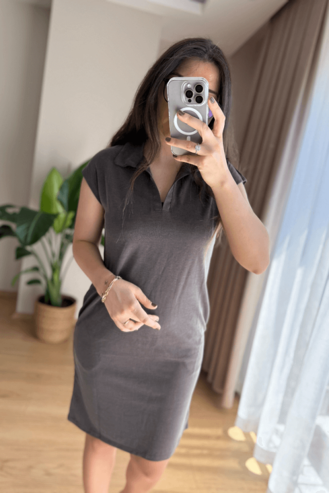 Vizon Polo Yaka Pike Elbise