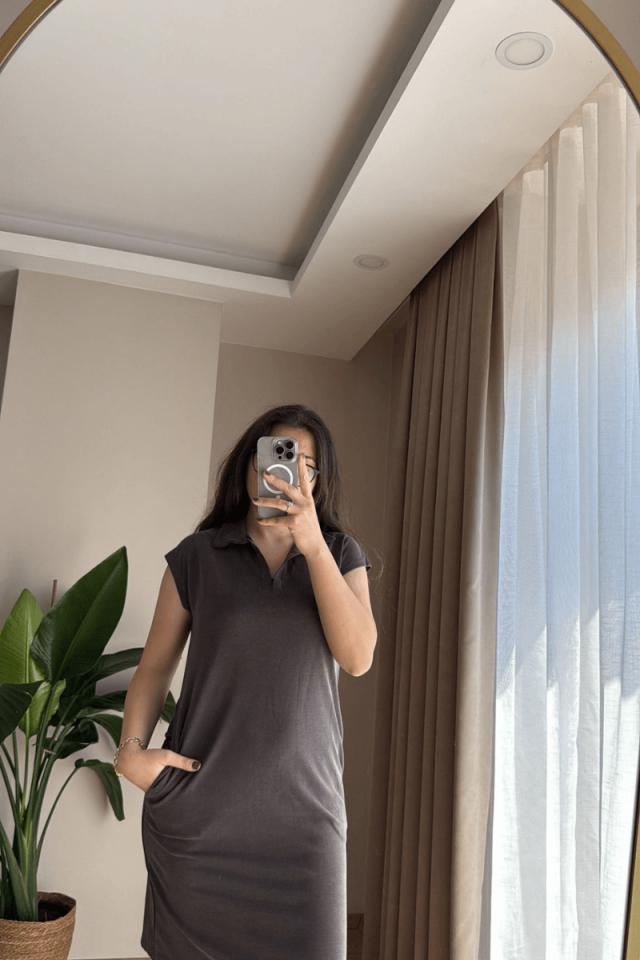 Vizon Polo Yaka Pike Elbise