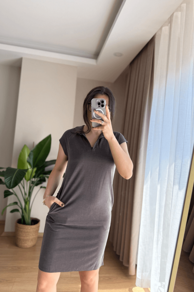 Vizon Polo Yaka Pike Elbise