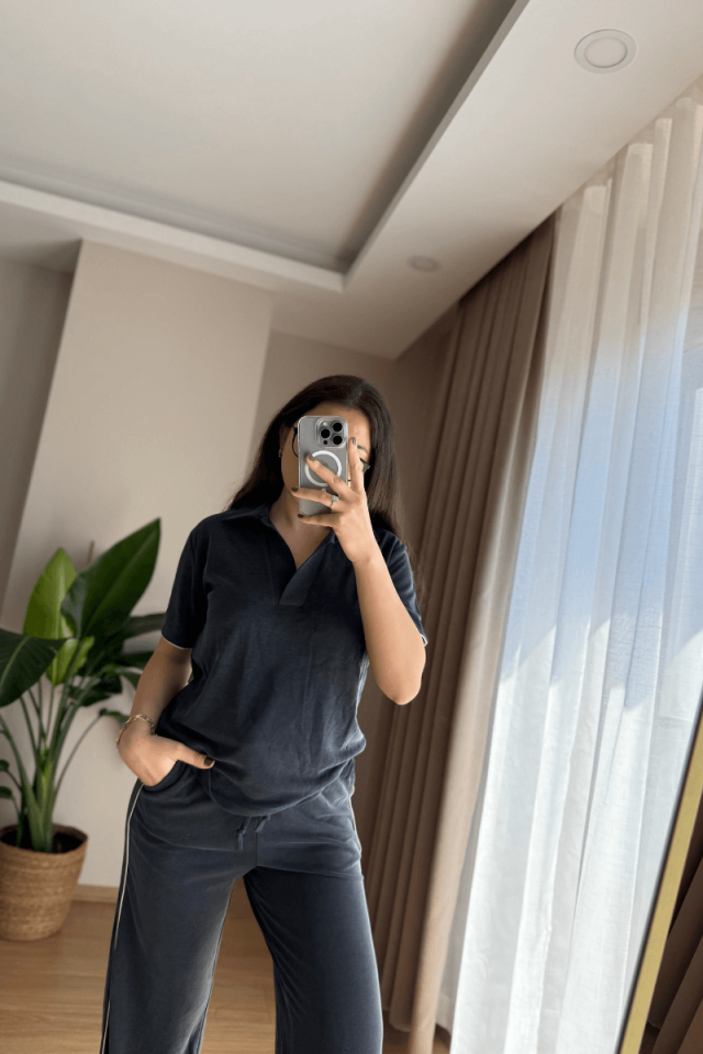 Antrasit Polo Yaka Marka Model Eşofman Takımı