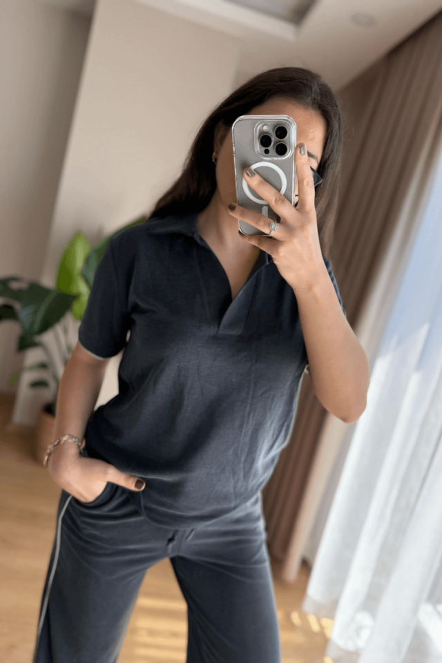 Antrasit Polo Yaka Marka Model Eşofman Takımı