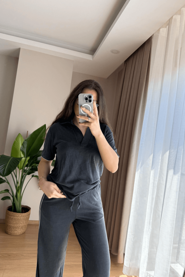 Antrasit Polo Yaka Marka Model Eşofman Takımı