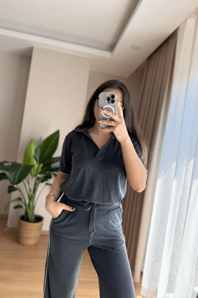 Antrasit Polo Yaka Marka Model Eşofman Takımı