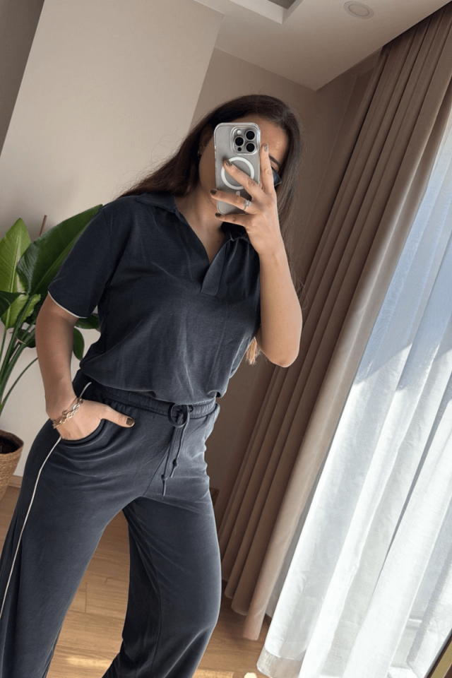 Antrasit Polo Yaka Marka Model Eşofman Takımı