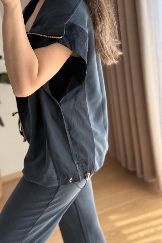 Antrasit Paraşüt Kumaş Detaylı Marka Model Yelek