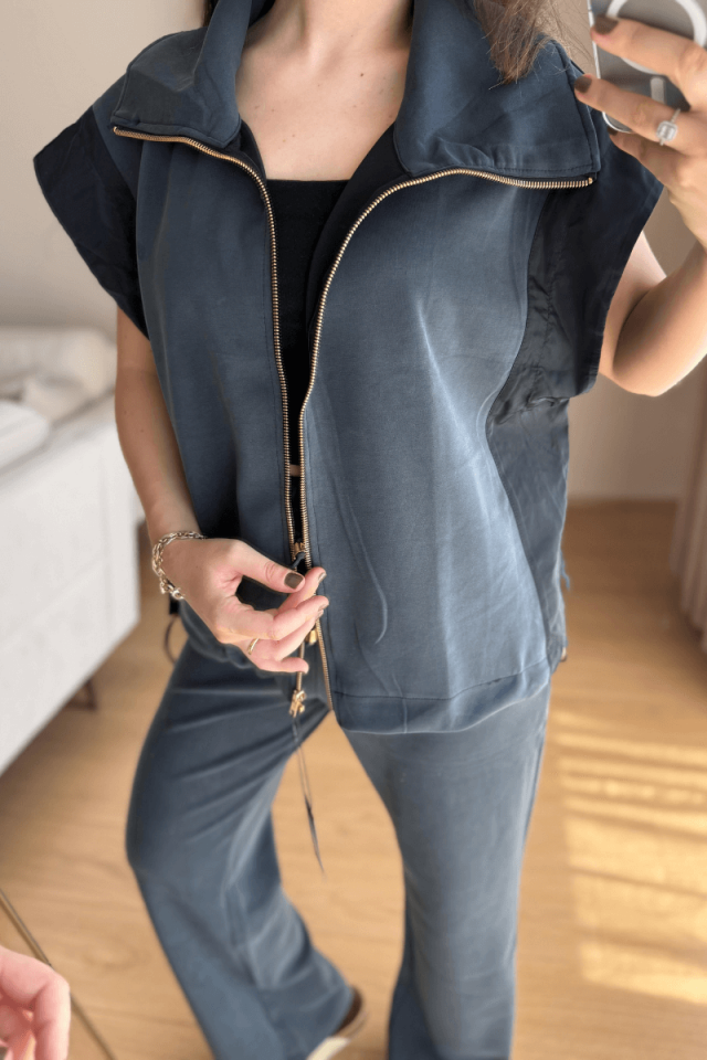 Antrasit Paraşüt Kumaş Detaylı Marka Model Yelek