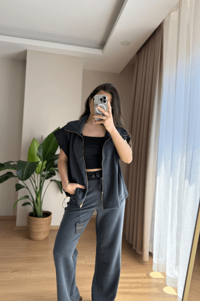 Antrasit Paraşüt Kumaş Detaylı Marka Model Yelek