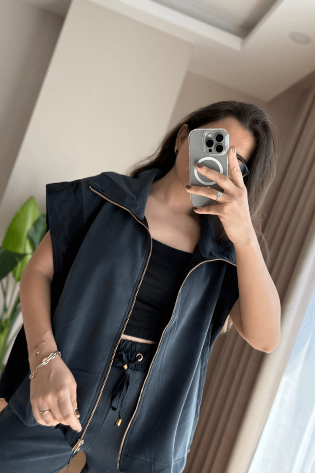 Antrasit Paraşüt Kumaş Detaylı Marka Model Yelek