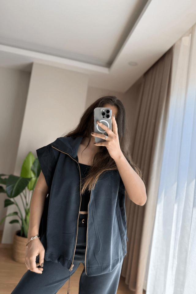 Antrasit Paraşüt Kumaş Detaylı Marka Model Yelek