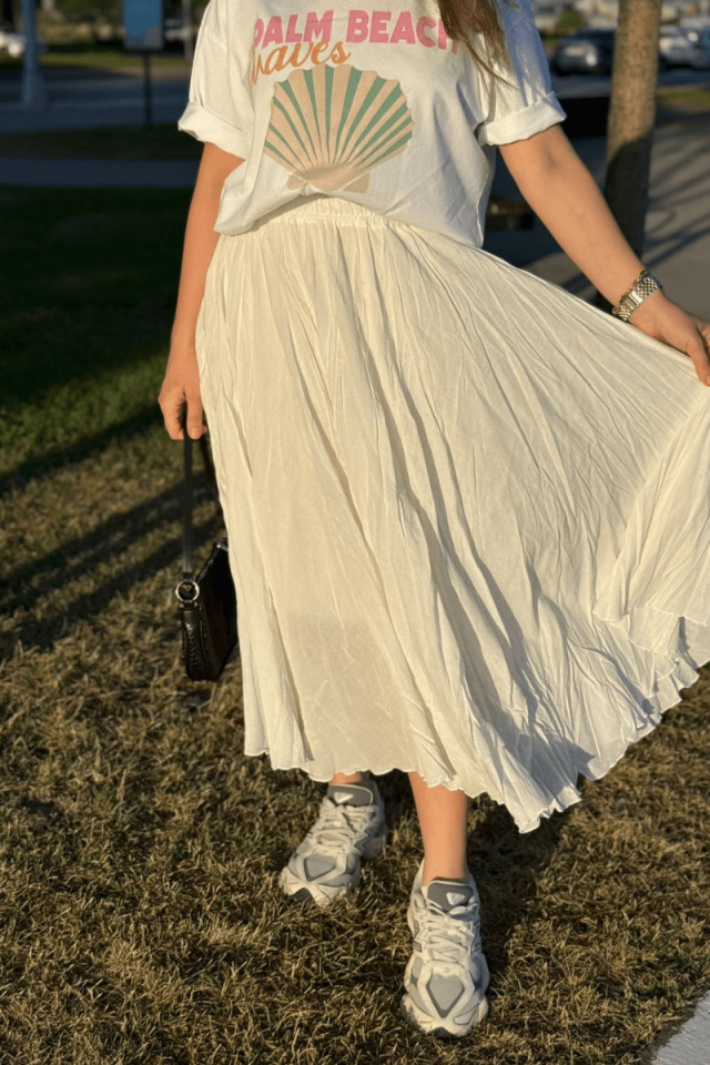 Ekru Lastikli Kraş Etek (Astarlı)