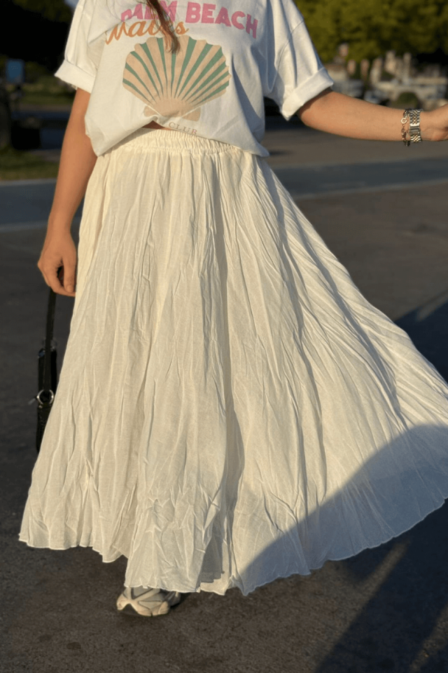 Ekru Lastikli Kraş Etek (Astarlı)