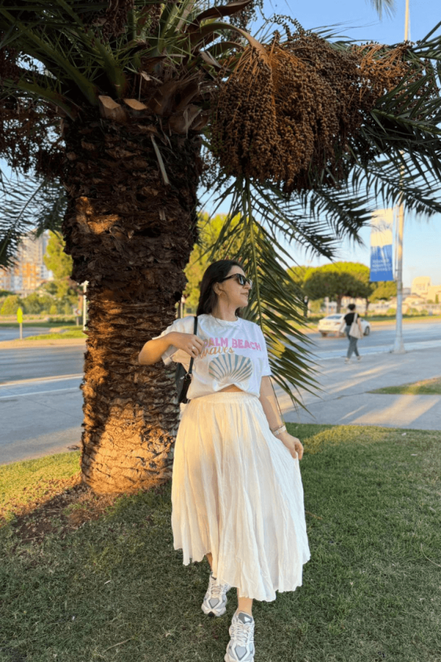 Ekru Lastikli Kraş Etek (Astarlı)