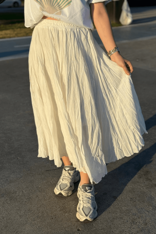 Ekru Lastikli Kraş Etek (Astarlı)