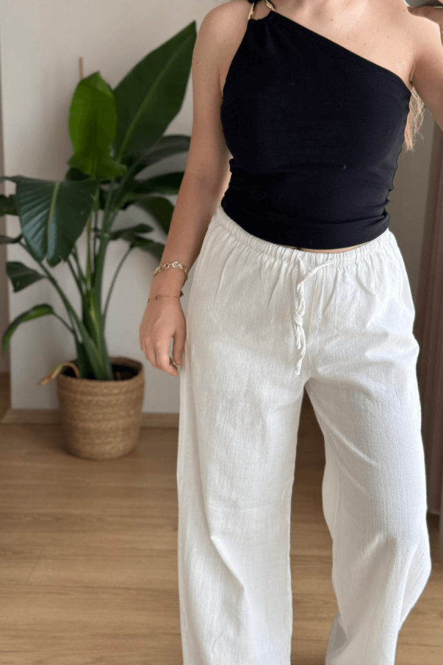 Ekru Keten Pantolon