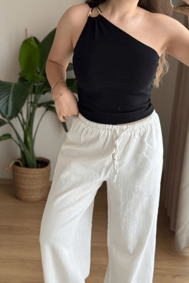 Ekru Keten Pantolon