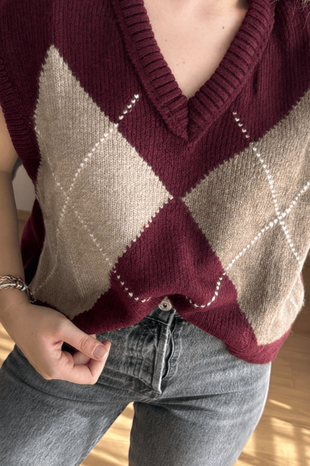 Bordo Baklava Desen Süveter