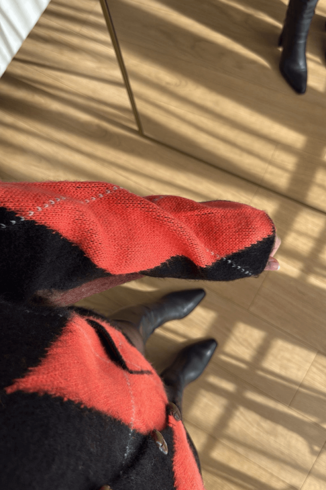 Baklava Desen Cepli Hırka - Siyah/Turuncu