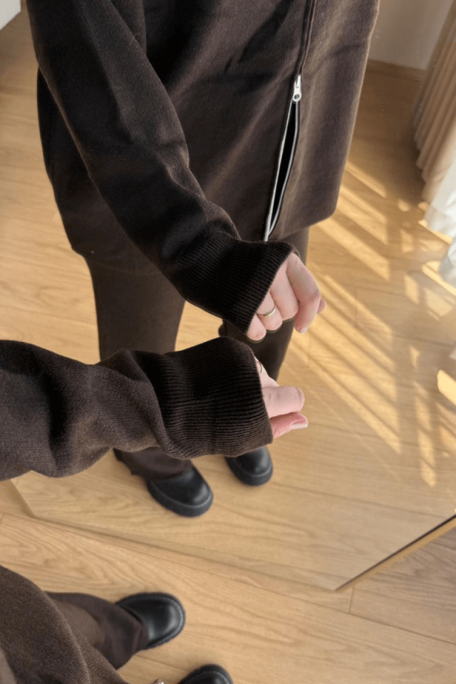 Acı Kahve Triko Hırkalı Takım