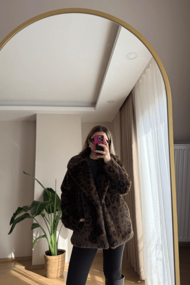 Kahve Leopar Suni Kürk/Kaban