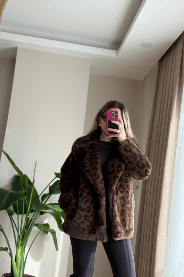 Kahve Leopar Suni Kürk/Kaban
