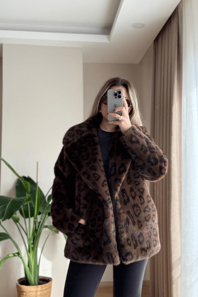 Kahve Leopar Suni Kürk/Kaban