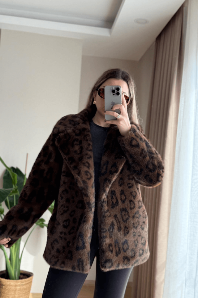 Kahve Leopar Suni Kürk/Kaban
