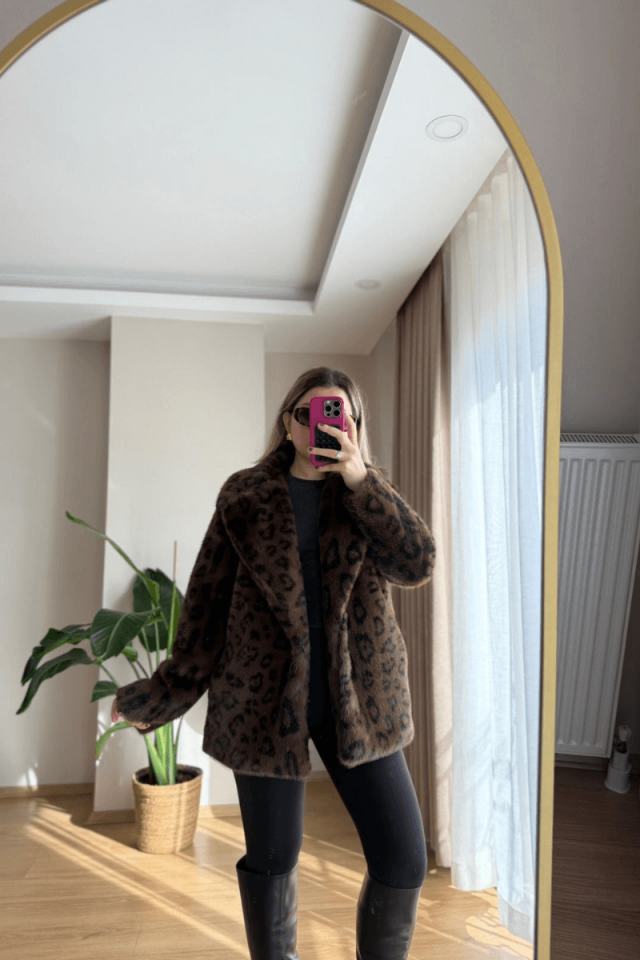Kahve Leopar Suni Kürk/Kaban