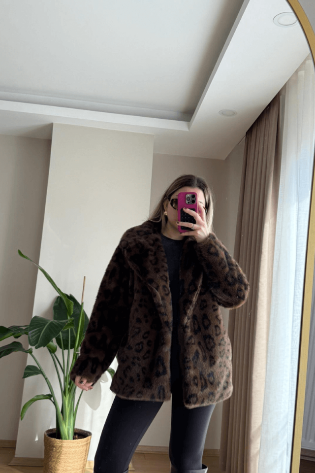 Kahve Leopar Suni Kürk/Kaban