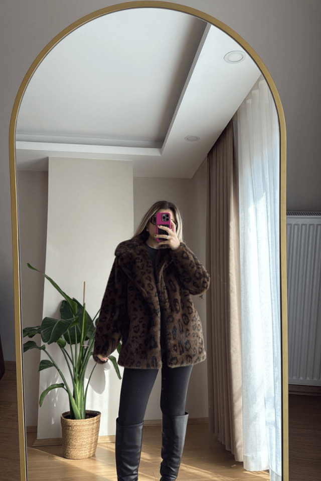 Kahve Leopar Suni Kürk/Kaban