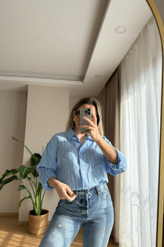 Çizgili Pamuklu Gömlek