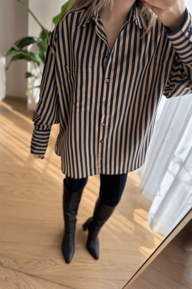 Camel-Laci Çizgili Gömlek