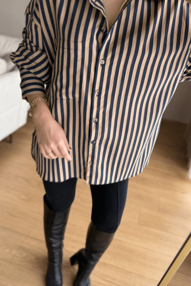 Camel-Laci Çizgili Gömlek