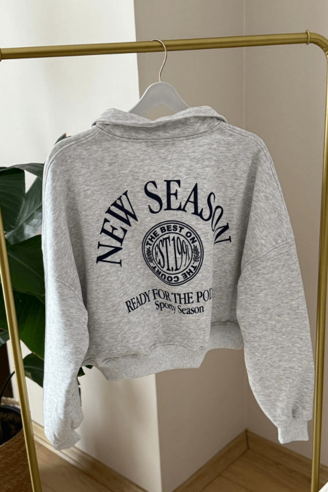 Gri Oversize V Yaka Sweatshirt