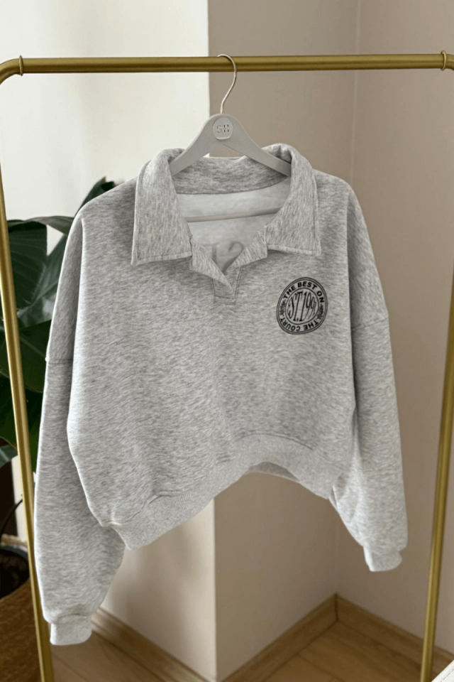 Gri Oversize V Yaka Sweatshirt