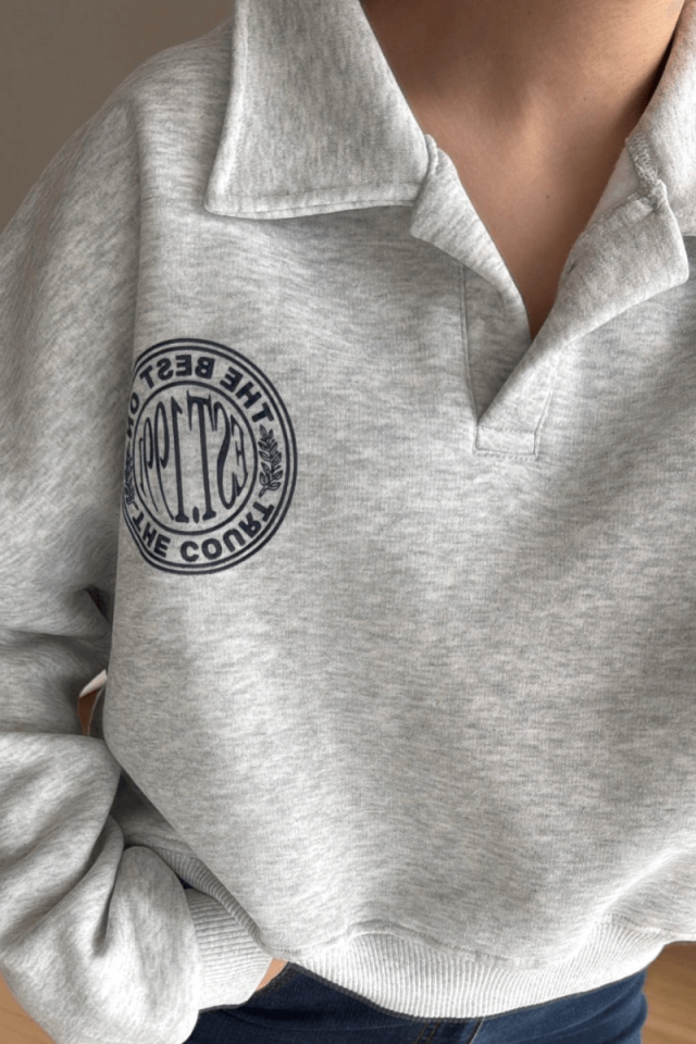 Gri Oversize V Yaka Sweatshirt