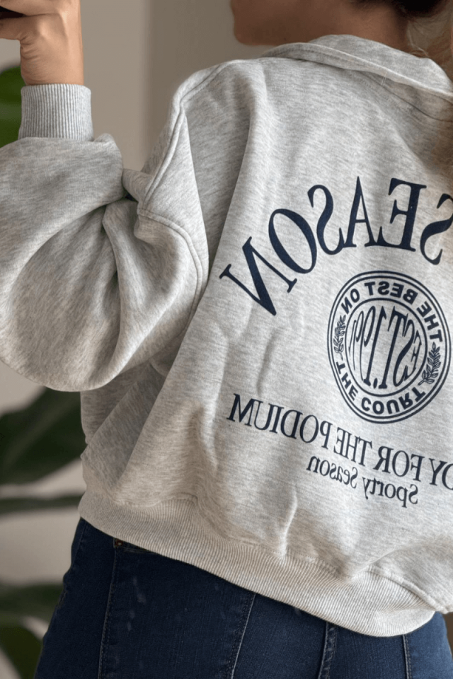 Gri Oversize V Yaka Sweatshirt