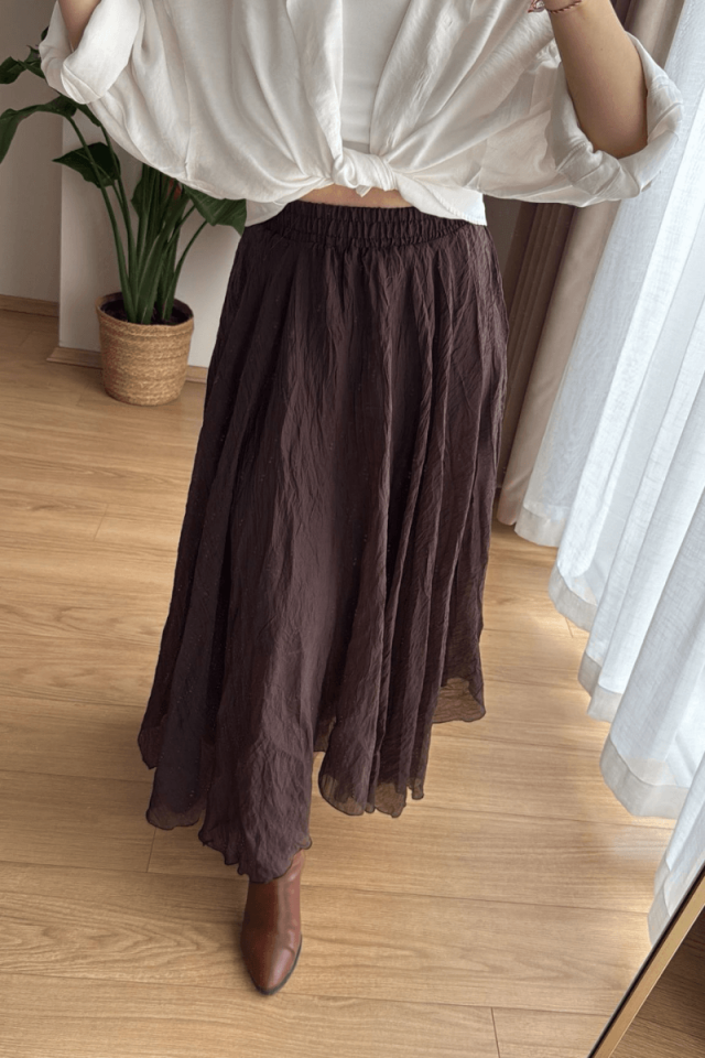 Kahverengi Beli Lastikli Asimetrik Etek