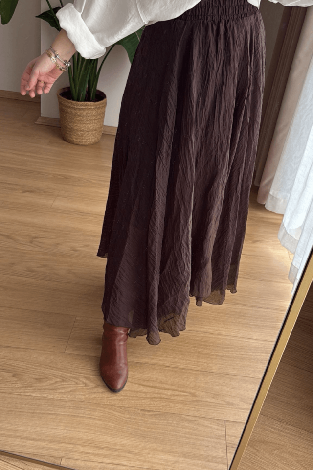 Kahverengi Beli Lastikli Asimetrik Etek