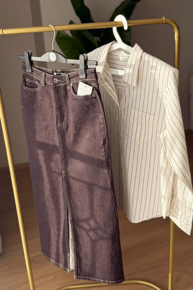 Ekru Siyah Çizgili Gömlek (Vatkalı)