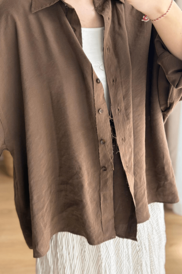 Kahve Oversize Modal Gömlek
