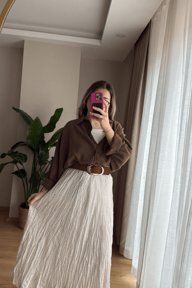 Kahve Oversize Modal Gömlek