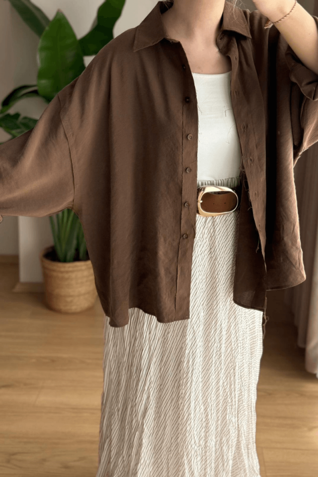 Kahve Oversize Modal Gömlek