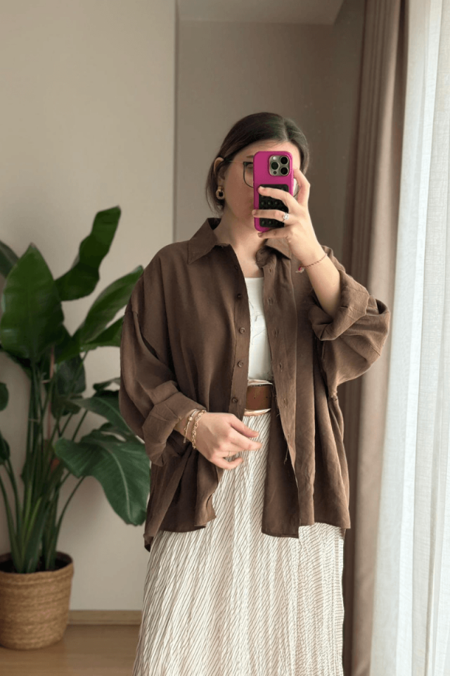 Kahve Oversize Modal Gömlek