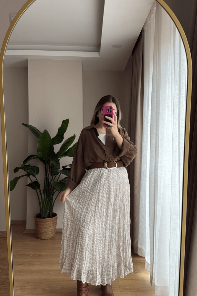 Kahve Oversize Modal Gömlek