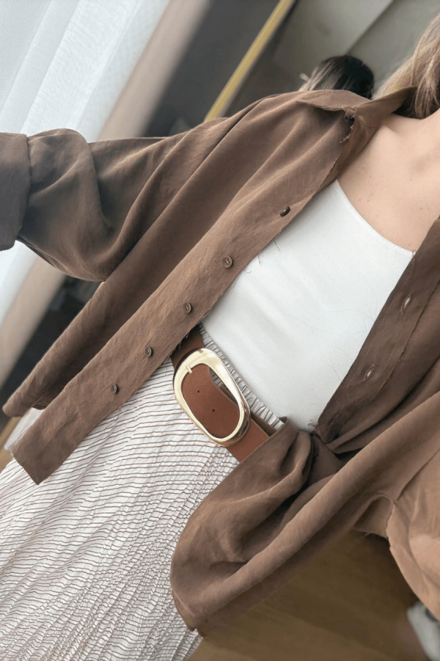 Kahve Oversize Modal Gömlek
