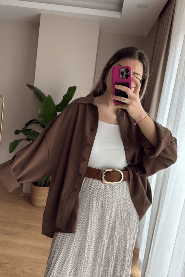Kahve Oversize Modal Gömlek