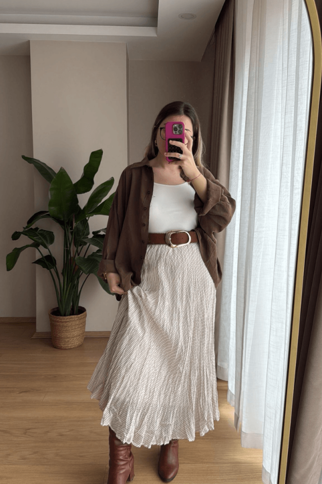 Kahve Oversize Modal Gömlek